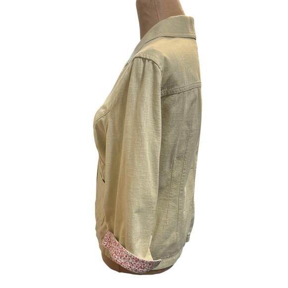 J. JILL Light Green Light Cotton Textured Unlined Jacket, Floral Flip Cuffs Sz 8 - Picture 4 of 13